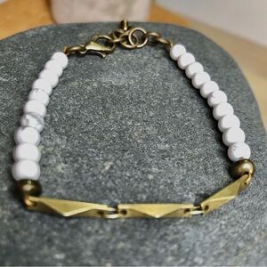 Dainty Natural Stone Bracelet in Matte Howlite & Brass